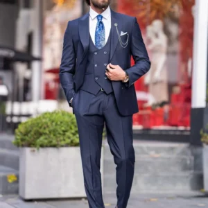 Rustic Black Peak Lape Three Piece Suit for Men